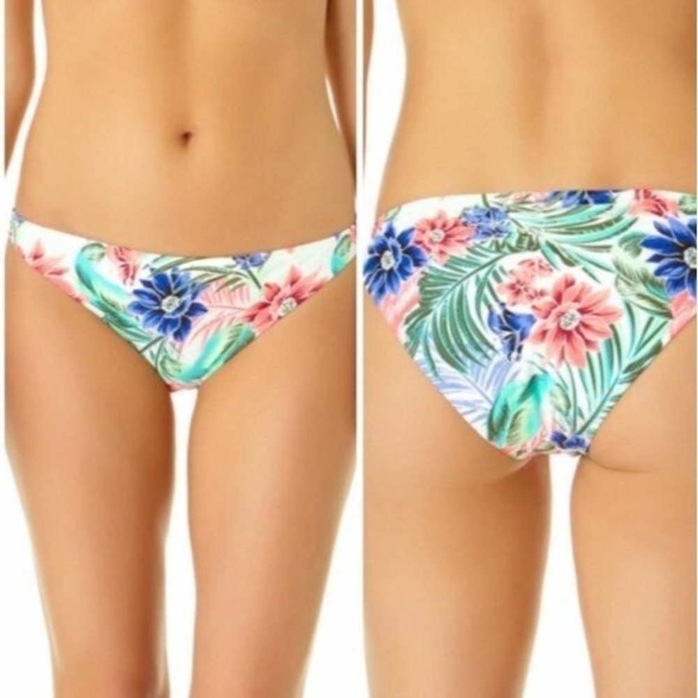 California Sunshine Womens Tropical Island Palm Floral Bikini Bottom L Beach NEW